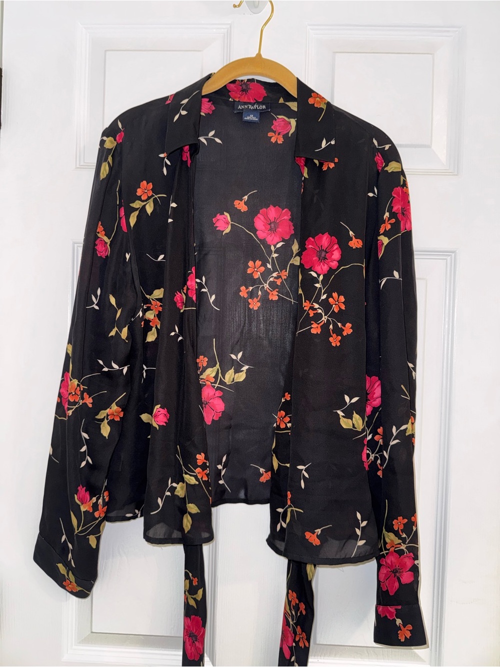 Ann Taylor Wrap Shirt with Pink and Red Floral Print